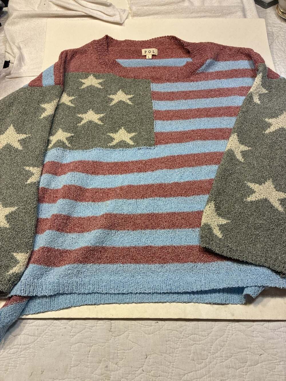 POL American Flag Sweater Size L Stars And Stripes Pullover